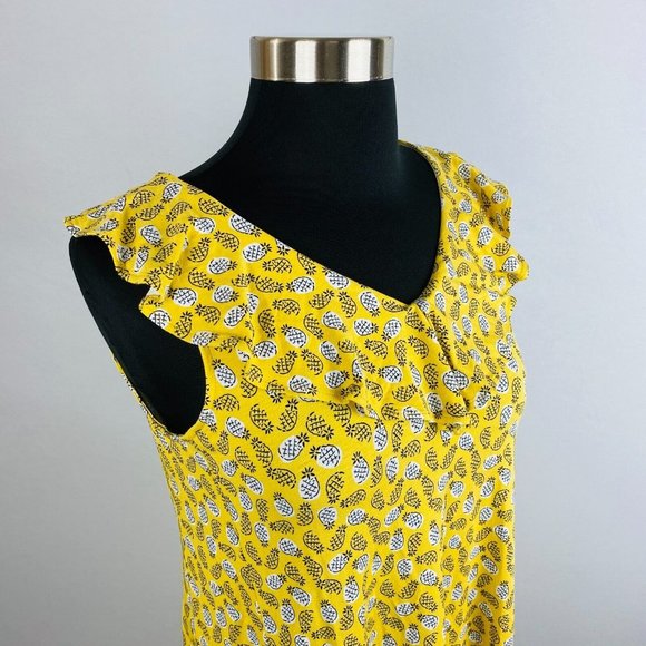 Ann Taylor LOFT Fit N Flare Swing Dress Yellow Pineapple Fruit Dress XSP New - Picture 4 of 6